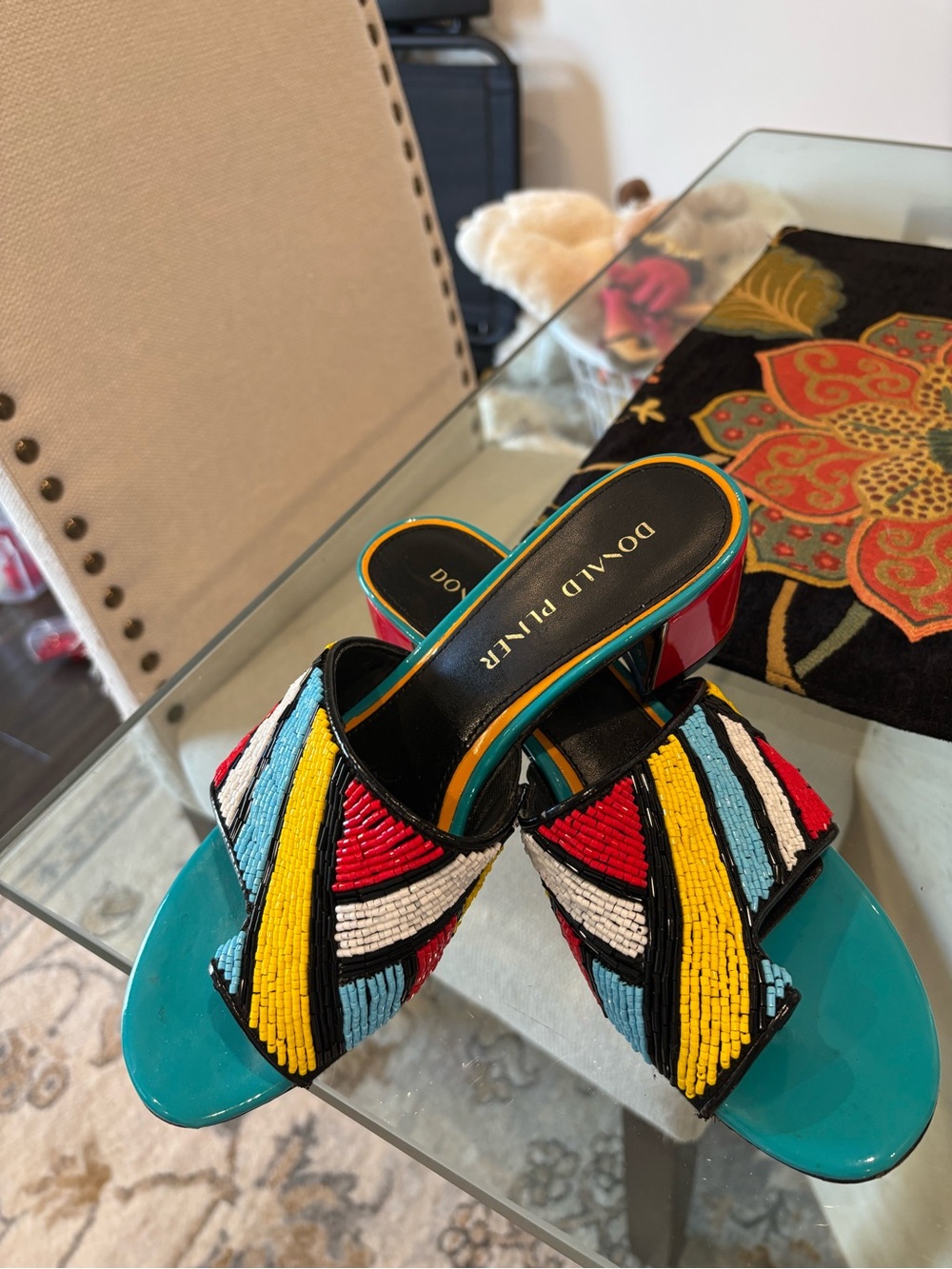 Donald Pliner Cuoio Multicolor Beaded Slide Mules